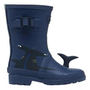 Joules Kids Rain Boots JNR Welly Print Blue Navy Shark Boots New in Box